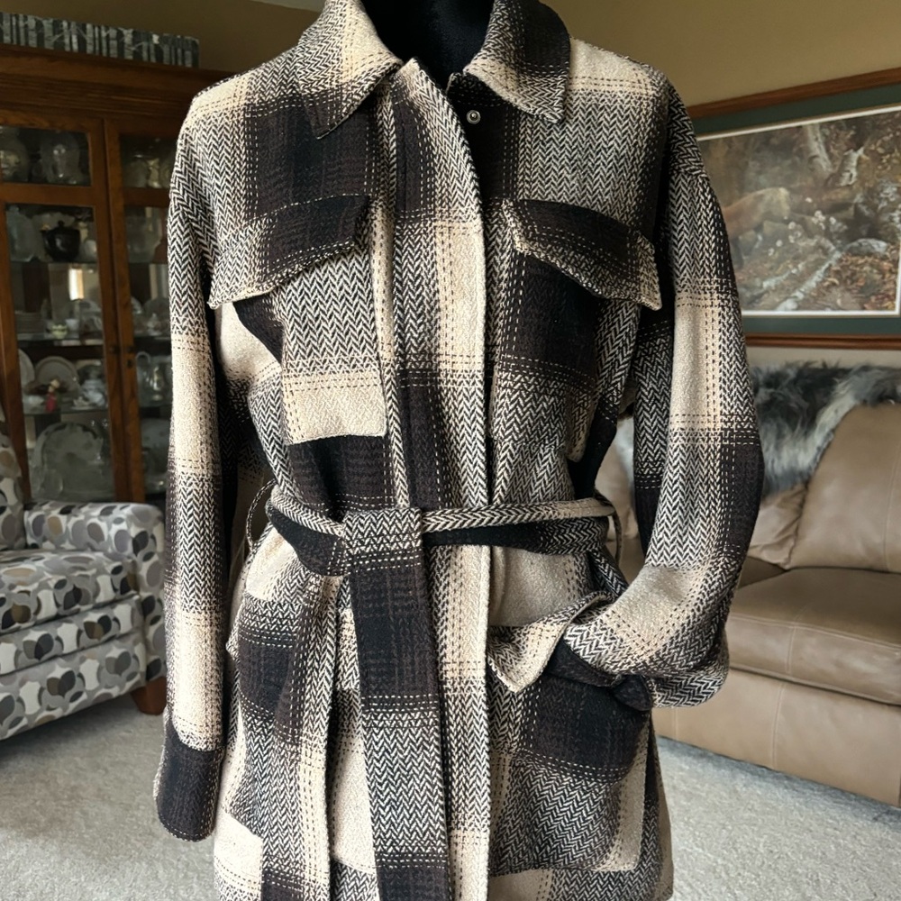 Davi & Dani Shacket S/M Plaid Brown/Tan